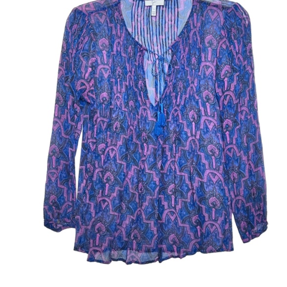 Joie Sheer 3/4 Sleeve Drawsstring Neck Boho Tunic Top - Picture 6 of 10